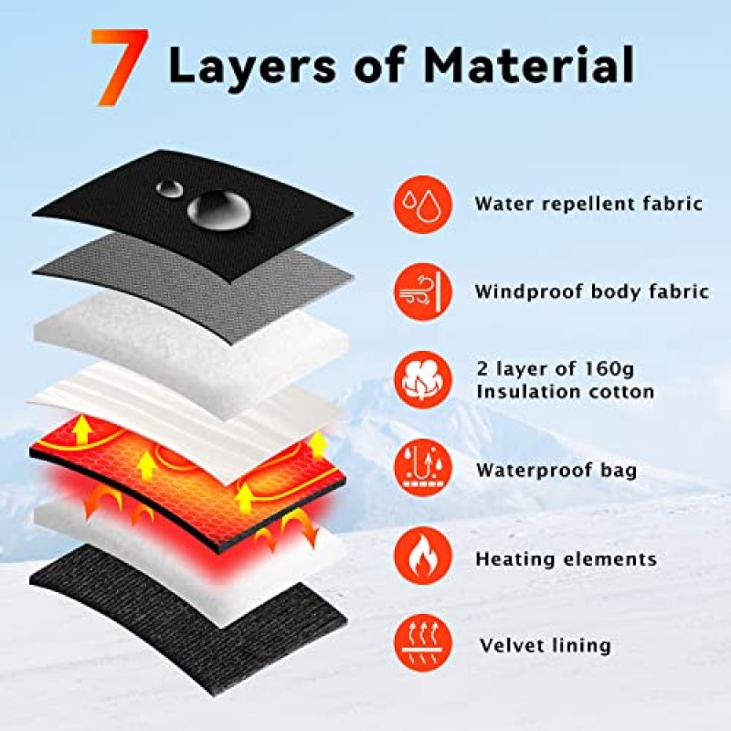 여성용 온수 장갑 장갑 남성용 7.4V 배터리 22.2Wh 겨울 야외 작업용 전기 충전식 방수 스키 장갑 스키 스노우 보드 하이킹 낚시 캠핑 Raynaud