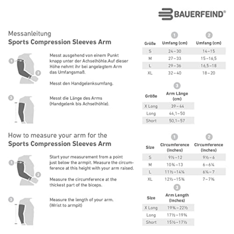 Bauerfeind 스포츠 압축 팔 슬리브 - 그라데이션 압축으로 산소/혈액 순환 개선 - 1쌍