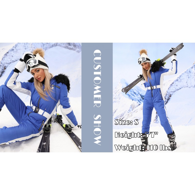 Yousify Womens Winter Onesies 스키 점프 슈트 야외 스포츠 방수 Snowsuit 탈착식 모피 칼라 코트 점프 슈트