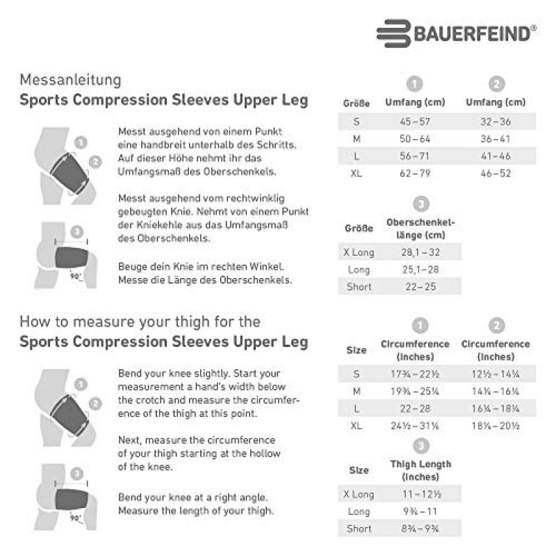 Bauerfeind 스포츠 압축 상단 다리 슬리브(1쌍) - 향상된 혈액 순환 및 회복을 위한 허벅지 및 햄스트링 압축 - 쿼드 지원을 위한 허벅지 랩