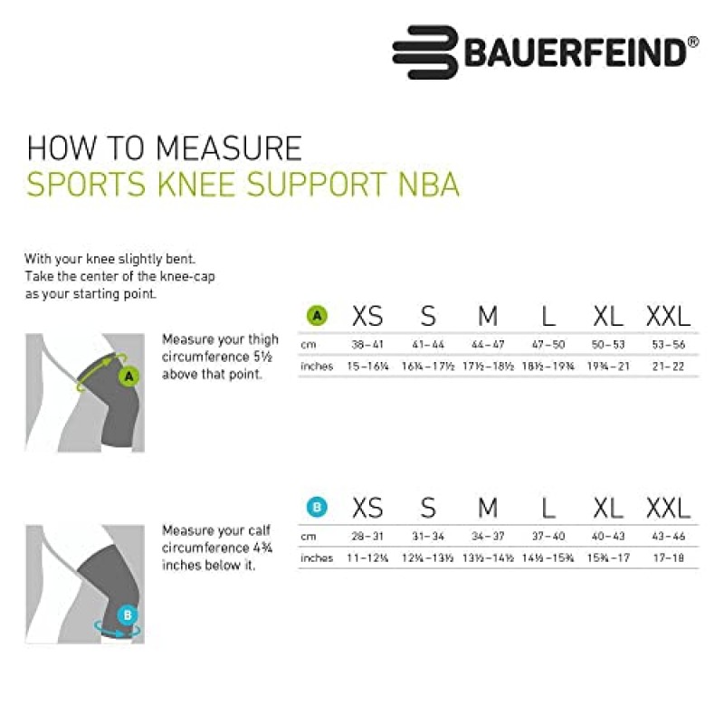 Bauerfeind 스포츠 무릎 지원 NBA - 공식 라이센스를 받은 의료용 압축 농구 보조기 - 통증 완화 및 안정화를 위한 오메가 젤 패드가 포함된 슬리브 디자인(블랙, M)