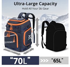 Extremus 스키 부츠 가방, 70L 방수 스노우보드 배낭, 스키 부츠용 대용량 스키 여행 가방 수하물, 스키 헬멧, 고글, 장갑, 의류 및 스키 장비 액세서리