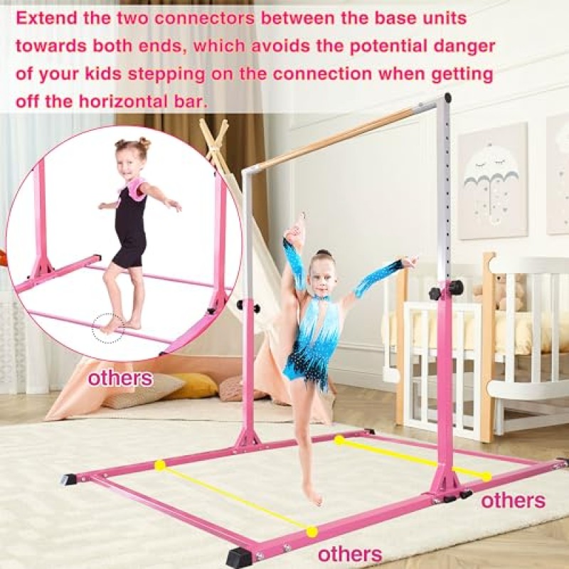 PreGymnastic 흔들리지 않는 체조 바, 어린이를 위한 6피트 긴 베이스 체조 바, 슈퍼 쉬운 접이식 체조 바, 어린이를 위한 조절 가능한 체조 킵 바