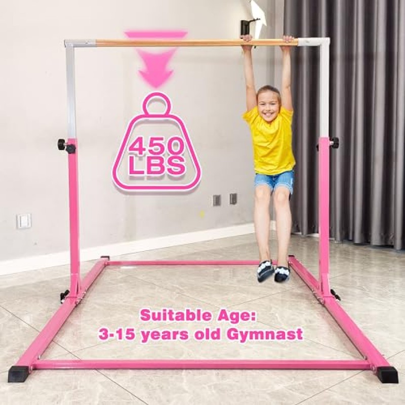 PreGymnastic 흔들리지 않는 체조 바, 어린이를 위한 6피트 긴 베이스 체조 바, 슈퍼 쉬운 접이식 체조 바, 어린이를 위한 조절 가능한 체조 킵 바