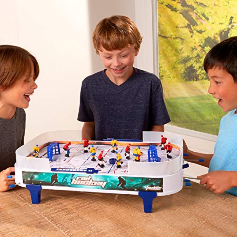 프랭클린 스포츠 테이블탑 로드 하키 게임 세트 - 완벽한 하키 장난감 + 어린이 + 가족을 위한 게임룸 게임 - 미니 테이블탑 로드 하키 보드 + 퍽 포함