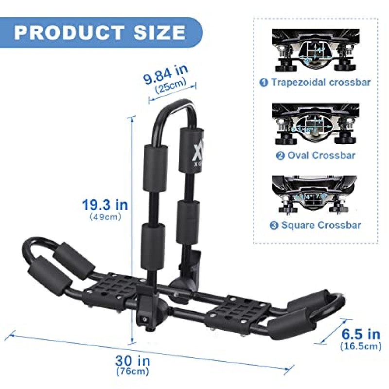 카약, 서핑 보드, 카누 및 스키 보드용 XGeek 카약 루프 랙 4-in-1 루프탑 마운트 캐리어 SUV, 자동차 및 트럭의 접이식 조절 가능한 양면 J 스타일 랙