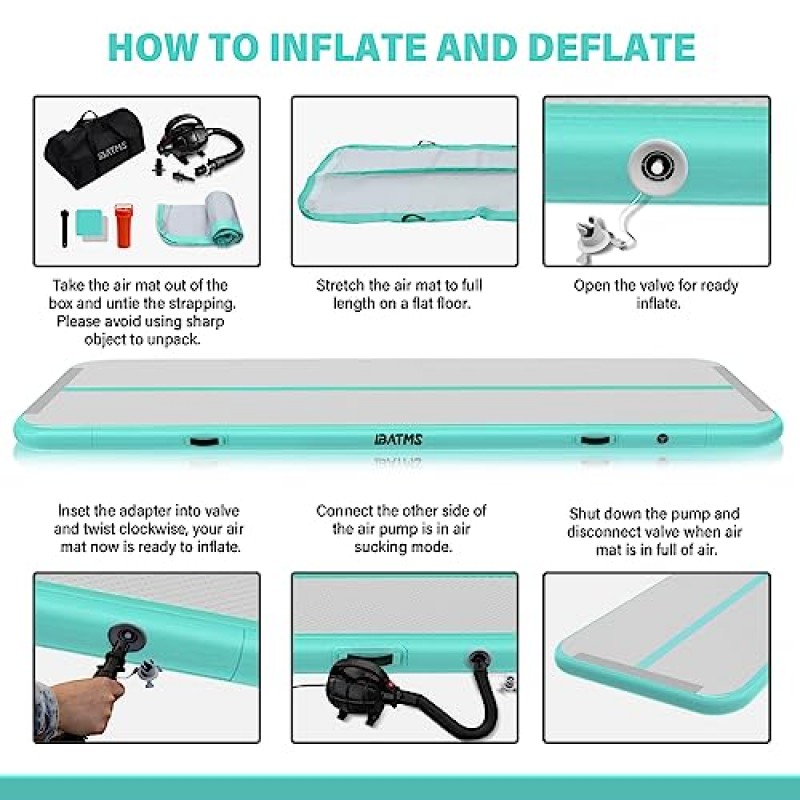 IBATMS 공기 텀블링 매트 텀블 트랙, 가정용/훈련/치어리딩/요가/공기 펌프가 있는 물용 4/8인치 풍선 체조 에어 매트