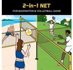 A11N 4방향 배구 및 배드민턴 네트 - 성인과 어린이를 위한 뒷마당 및 해변 게임 세트