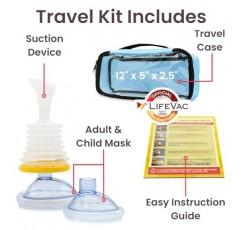 LifeVac Blue 여행 키트 - 질식 구조 장치, 어린이 및 성인을 위한 휴대용 흡입 구급 상자, 어린이용 기도 흡입 장치