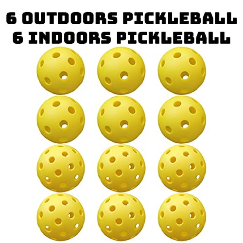 패들 4개와 네트가 포함된 Innoglory 피클볼 세트 피클볼 12개, 22FT PE 노화 방지 네트, 녹 방지 프레임, 나무 피클볼 패들 4개, 야외 피클볼 6개 휴대용 가방이 포함된 실내 피클볼 6개