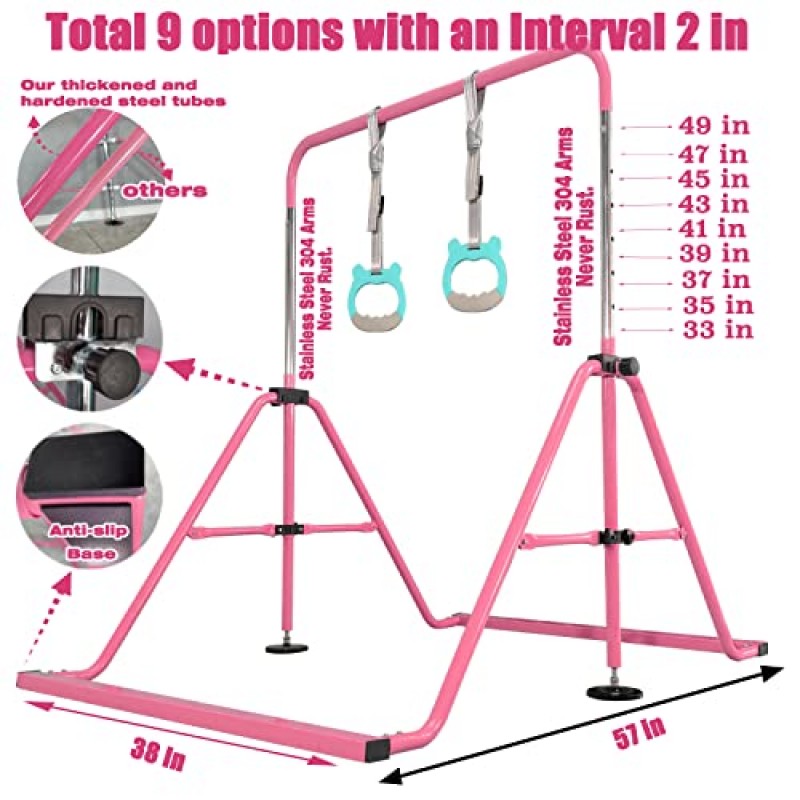 PreGymnastic 업데이트된 접이식 체조 킵 바, 더 견고한 베이스, 조립 및 분해가 용이함