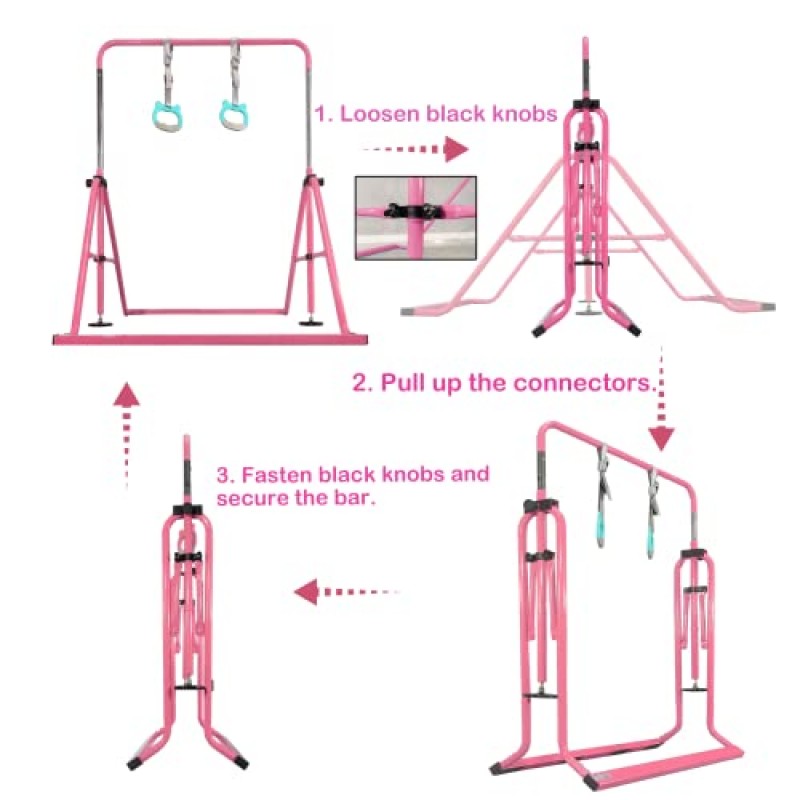 PreGymnastic 업데이트된 접이식 체조 킵 바, 더 견고한 베이스, 조립 및 분해가 용이함