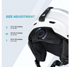 VANRORA 스키 헬멧, 남성 및 여성용 스노보드 헬멧, 온도 조절 통풍, 다이얼 핏, 고글 호환, 탈착식 플리스 라이너 및 이어 패드, 안전 인증 스노우 헬멧