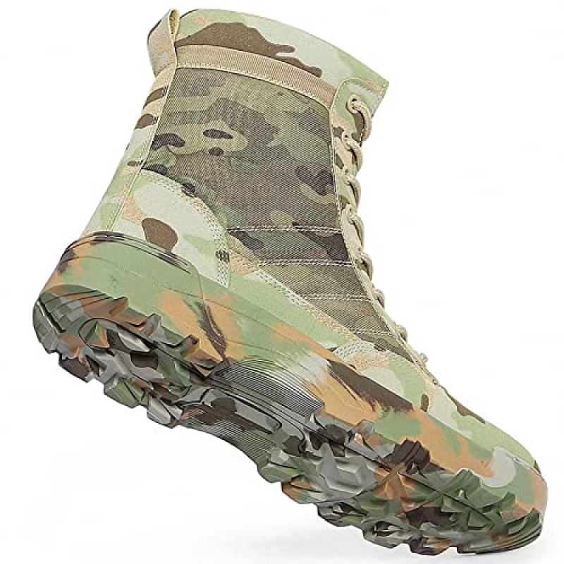 Tebapi 남자 군사 전술 부츠 배낭 야외 하이킹 캠핑 등산 트레킹 위장 발목 부츠 육군 신발 전투 방수 사이드 지퍼