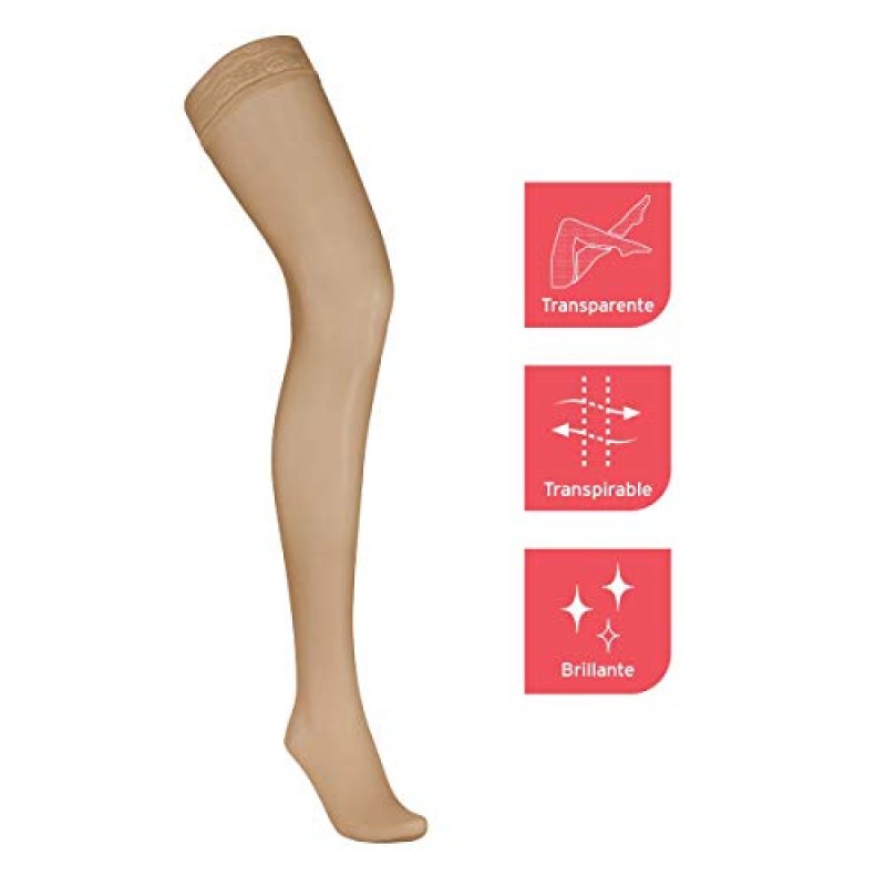 JOBST UltraSheer 허벅지 높이, 레이스 실리콘 탑 밴드 포함, 15-20mmHg 압축 스타킹, 막힌 발가락, 특대형, 내추럴