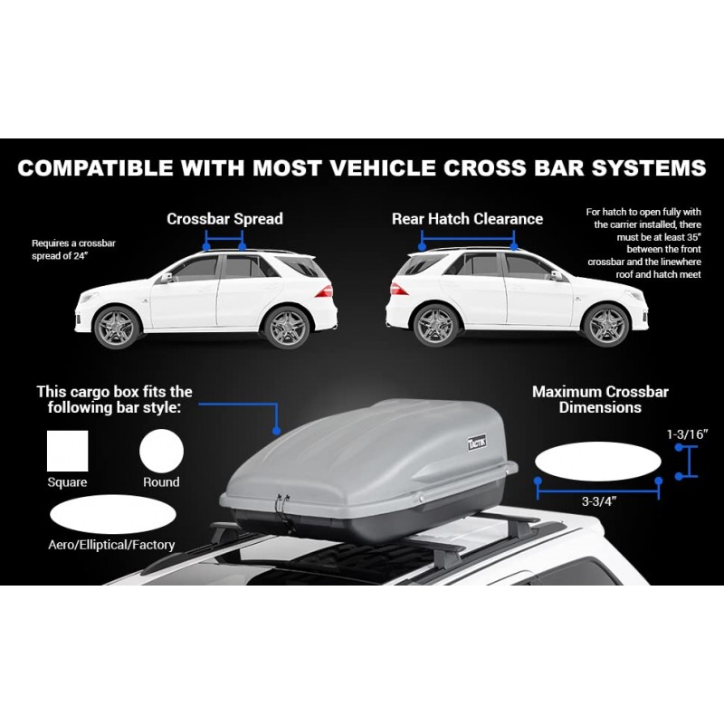 TACTIK 루프탑 화물 캐리어 하드 쉘, 초대형, 다크 슬레이트 - 차량 상단용 루프탑 화물 캐리어 - 자동차 루프 화물 캐리어 - 양쪽에서 적재 및 하역 - 57