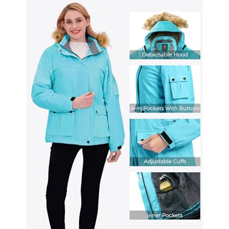 Wantdo 여성용 방수 스키 자켓 방풍 겨울 스노우 코트 마운틴 스노우 보드 자켓 야외 양털 파카