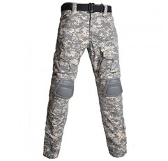 HARGLESMAN 남자 전술 군사 정장 긴 소매 피팅 Amry 유니폼 전투 셔츠와 무릎 패드가있는 바지
