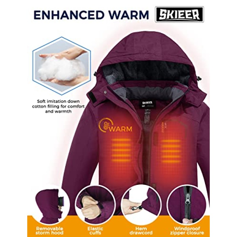 Skieer 여성용 방수 스키 재킷 따뜻한 겨울 코트 양털 스노우 보드 코트