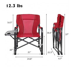 KABOER 업그레이드된 대형 디렉터 의자, 휴대용 접이식 의자 야외, 잔디밭, 스포츠, 낚시, 피크닉, 헤비 듀티 캠핑 의자를 위한 사이드 테이블이 있는 캠핑 디렉터 의자 400lbs 지원(빨간색)