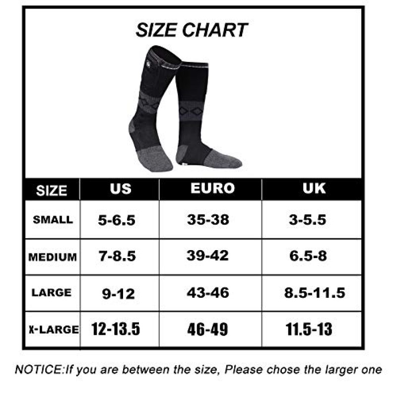 남성 여성을위한 온수 양말, 7.4V 2200mah 전기 충전식 배터리 따뜻한 겨울 양말, 추운 날씨 열 난방 양말 사냥 스키 캠핑을위한 발 따뜻하게