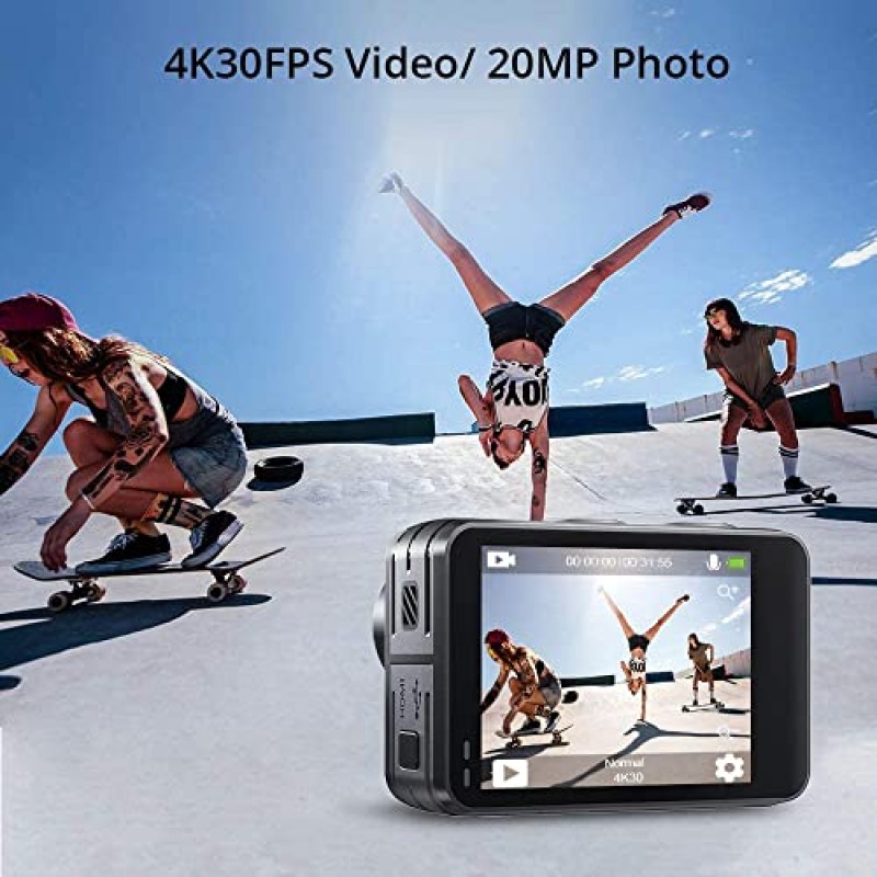 AKASO Brave 7 LE 4K30FPS 20MP WiFi 액션 카메라(터치 스크린 포함) EIS 2.0 줌 리모콘 131피트 방수 카메라 지원 외부 마이크 + Kingston 64GB MicroSDXC 메모리 카드(번들)