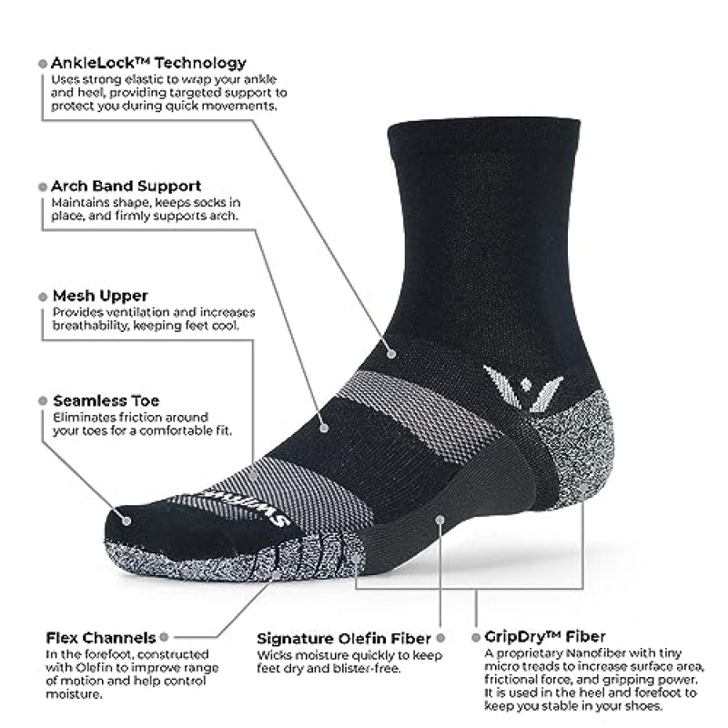 Swiftwick- FLITE XT FIVE 러닝 및 골프 양말, 피트니스, 최고의 안정성, 미끄럼 방지 크루 양말