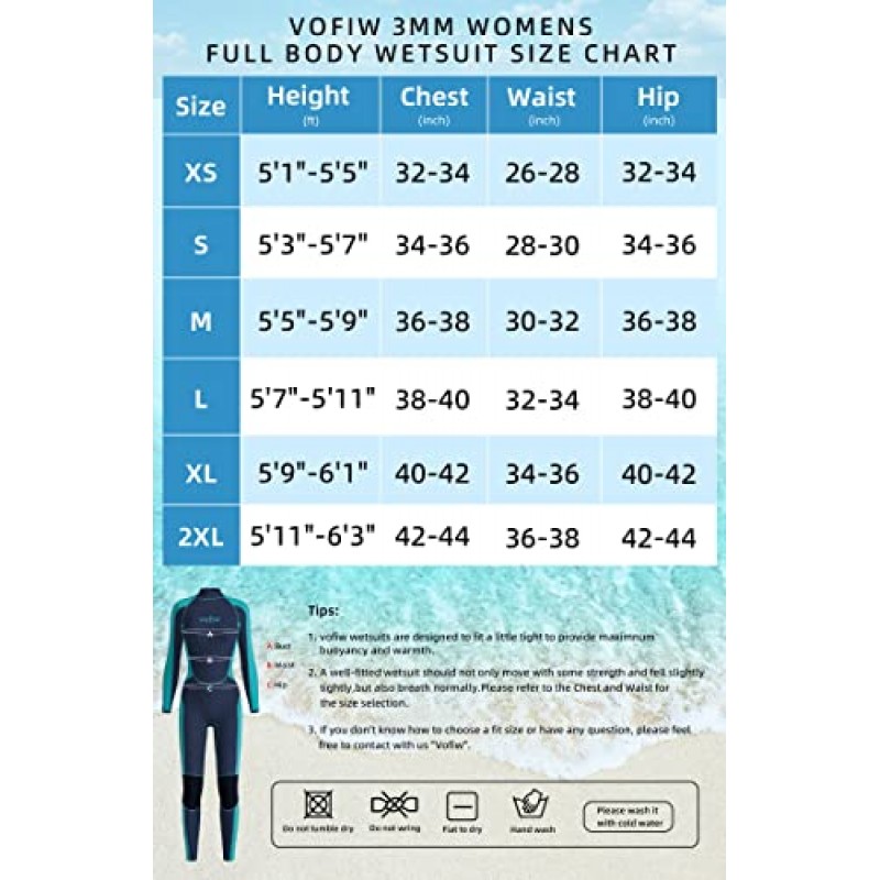 남성용 여성용 Vofiw 잠수복, 3MM 전신 잠수복 성인용 수상 스포츠용 열 잠수복 백 지퍼 스노클링 서핑 수영