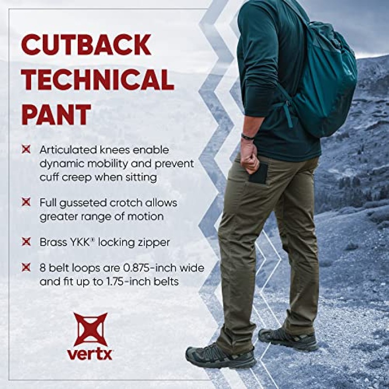 Vertx 남성용 컷백 포켓이 있는 기술 전술 장비 경량 스트레치 속건성 냄새 제어 운동용 컷 야외 바지