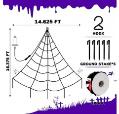 PEIDUO 스파이더 웹 장식 야외, 16 * 15FT 거대한 할로윈 스파이더 웹 135 LED 보라색 조명, 스파이더 웹 조명 파티 마당 바 유령의 집 장식, 야외 할로윈 장식
