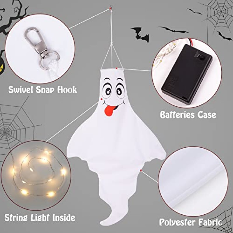 3PCS 할로윈 장식 야외 유령 Windsock LED 매달려 장식 - Hallowmas 바람 양말 나무 마당 파티 장식품 (배터리 없음 및 타이머 없음)