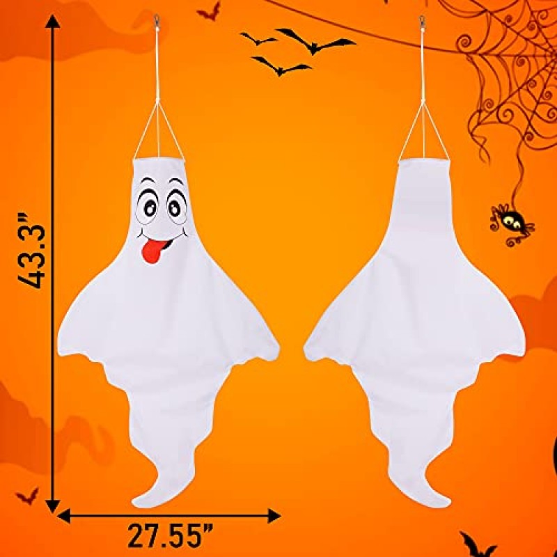 3PCS 할로윈 장식 야외 유령 Windsock LED 매달려 장식 - Hallowmas 바람 양말 나무 마당 파티 장식품 (배터리 없음 및 타이머 없음)