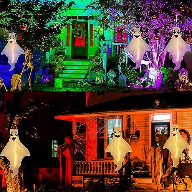 3PCS 할로윈 장식 야외 유령 Windsock LED 매달려 장식 - Hallowmas 바람 양말 나무 마당 파티 장식품 (배터리 없음 및 타이머 없음)