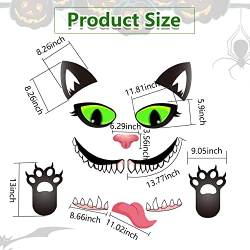 POILKMNI 할로윈 검은 고양이 트렁크 또는 자동차 장식 키트, 눈, 송곳니, 혀, 콧구멍이 있는 할로윈 차고 문 장식 자동차 SUV 트럭, 할로윈 장식용 양면 스티커
