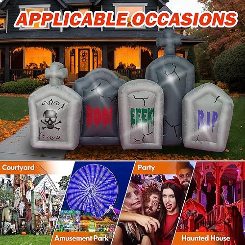 6 Ft Halloween Inflatable Outdoor Decorations, Halloween Tombstone Decoration, Halloween Blow Up Yard Decorations, Inflatable Halloween Decorations for Lawn, Indoor, Outdoor, Garden Decor