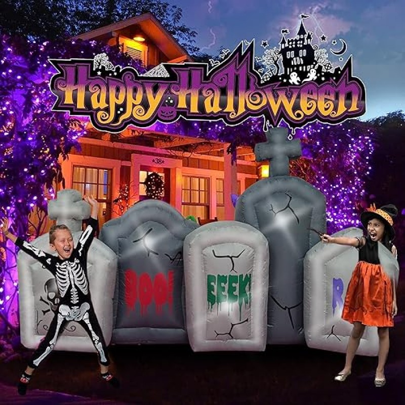 6 Ft Halloween Inflatable Outdoor Decorations, Halloween Tombstone Decoration, Halloween Blow Up Yard Decorations, Inflatable Halloween Decorations for Lawn, Indoor, Outdoor, Garden Decor