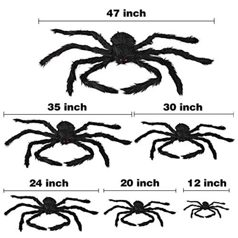 Dreampark 할로윈 ​​거미 장식, 6개 현실적인 털이 거미 세트, 실내, 실외 및 마당 소름 끼치는 장식을 위한 무서운 거미 소품(6가지 크기)
