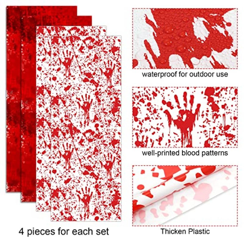 4 조각 할로윈 무서운 피 묻은 가방 가짜 바디 가방 할로윈 장식 야외 매달려 피 묻은 바디 가방 집 소름 끼치는 (빨간색, 흰색, 생생한 스타일)