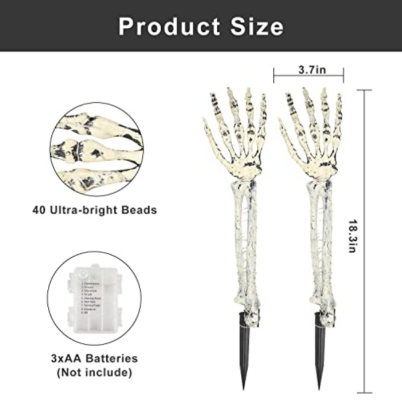 (신규) 할로윈 장식, 조명이 달린 해골 팔 스테이크, 2 팩 무서운 현실적인 손 뼈 방수 배터리 작동, 실내 실외 할로윈 장식품 - 보라색
