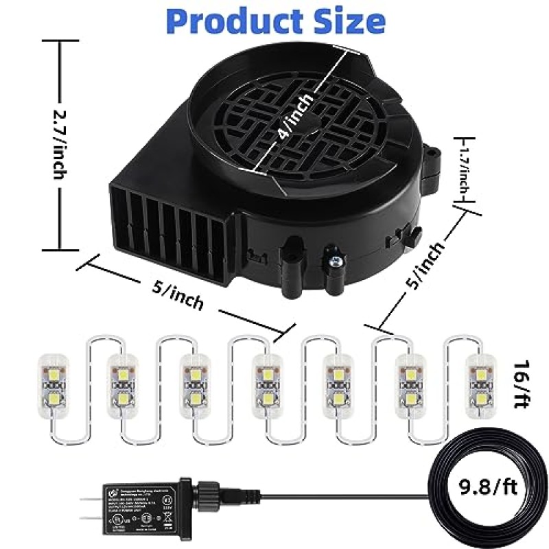 풍선 용 공기 송풍기, 크리스마스 할로윈 추수 감사절 마당 풍선 용 7 개의 LED 조명 문자열이있는 12V 1.2A 공기 팬 교체 1.5A 어댑터