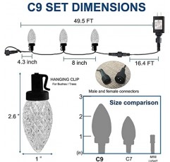 눈부신 밝은 C9 크리스마스 조명 야외, 50 LED 33피트 방수 녹색 와이어 스트링 조명, 크리스마스 트리용 실내 야외 요정 조명 크리스마스 야드 파티 웨딩 하우스 장식(따뜻한 흰색)