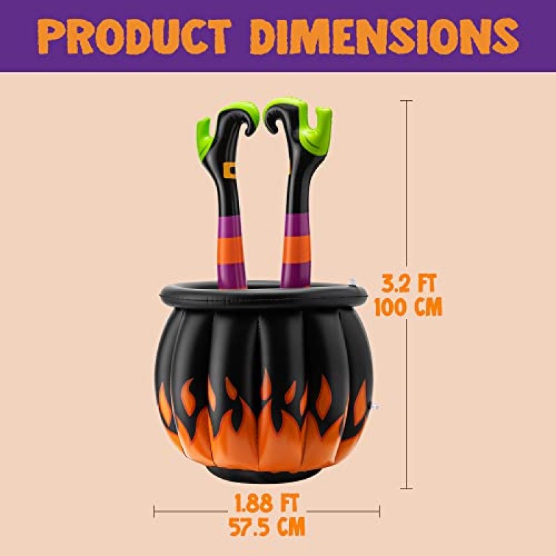 JOYIN 3.2FT 할로윈 풍선 마녀 다리 가마솥 쿨러, 할로윈 음료용 쿨러, 장식 테마 파티 장식, 할로윈 파티용 파티 용품, 잔디 풍선 가정 가족 외부