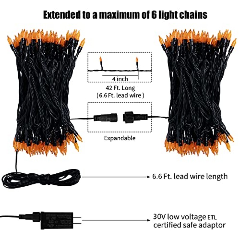 Minetom 오렌지 조명 야외, 33피트 100 Led 할로윈 조명, 야외 실내 정원 파티를 위한 8가지 조명 모드 크리스마스 크리스마스 트리 조명 장식(주황색)