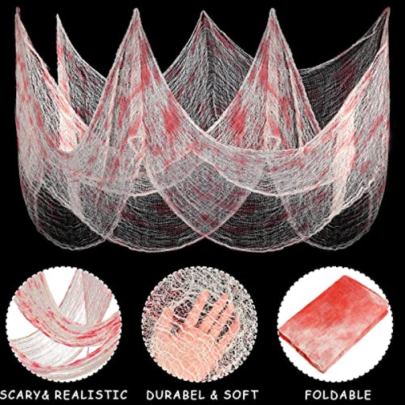 Aitey 할로윈 블러디 소름 끼치는 거즈 천 - 480 x 30 인치 할로윈 파티 용품 장식을위한 대형 짜증나는 혈액 패브릭 천 야외 마당 홈 벽 장식