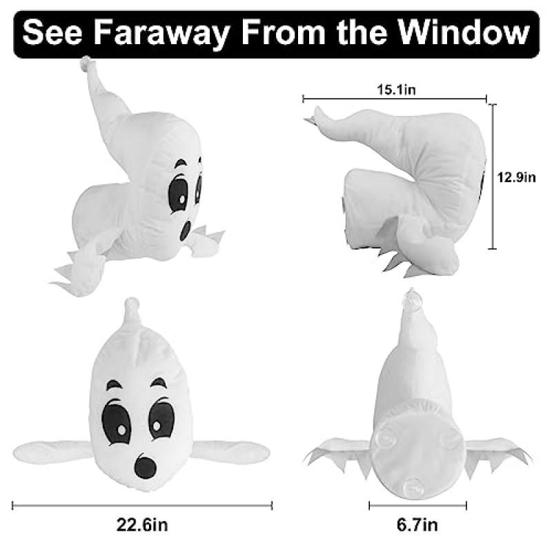 창 크래셔 유령 2팩 할로윈 장식 매달려 유령 야외 실내, 귀여운 인형 유령 파티 장식 창 깨진 할로윈 흰색 비행 유령