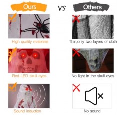 누에고치 시체 할로윈 야외 장식, 무서운 매달려 장식, LED 해골 눈이 있는 Hallomas 미라 소품 짜증나는 소리, 소름 끼치는 유령의 집 나무 실내 장식 72 인치