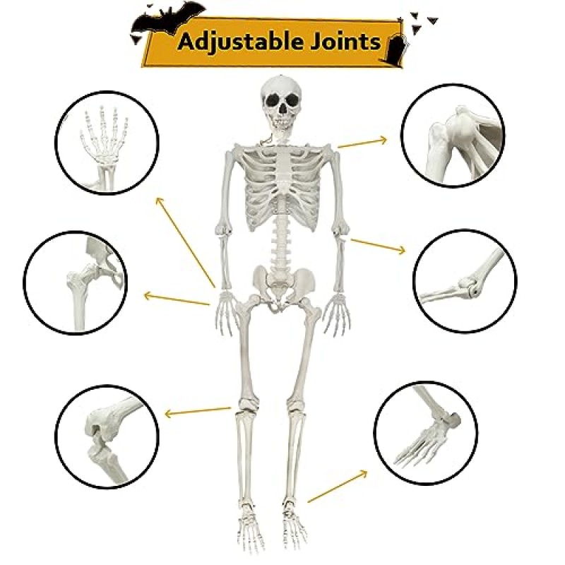 UMEELR 5.4FT/165CM 할로윈 해골, 할로윈 앞마당 파티오 잔디 정원 소품 짜증 파티 장식을위한 움직일 수있는 관절이있는 전체 크기 해골 해골 장식