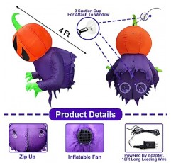 TURNMEON 4 피트 할로윈 풍선 장식 야외 호박 유령이 창에서 튀어 나와 실내 홈 파티 마당 정원 잔디 장식 외부 할로윈 장식용 내장 LED 조명으로 폭파