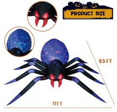 11FT 할로윈 풍선 장식 거미, 거대한 할로윈 거미 할로윈 야외 파티, 야드 파티오 잔디 정원 장식용 매직 LED 조명 내장으로 폭파