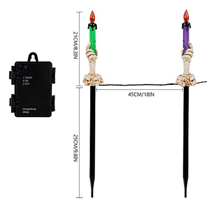 WATERGLIDE 할로윈 양초 라이트 스테이크, 5 팩 해골 손에 불이 붙은 양초 통로 제조기, 타이머로 작동되는 방수 배터리, 실내 야외 휴가 파티를 위한 라이트 업 입상